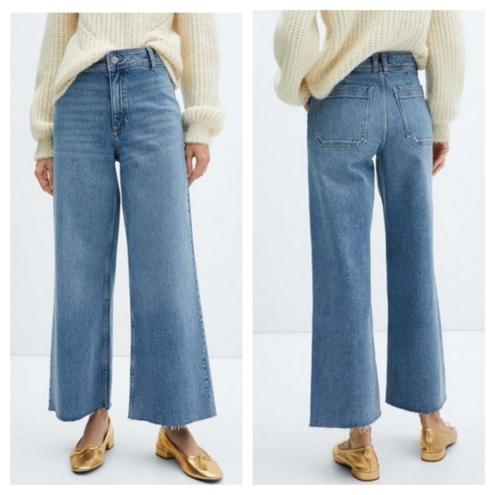 Mango Wide-Leg Flare Jeans in Light Blue